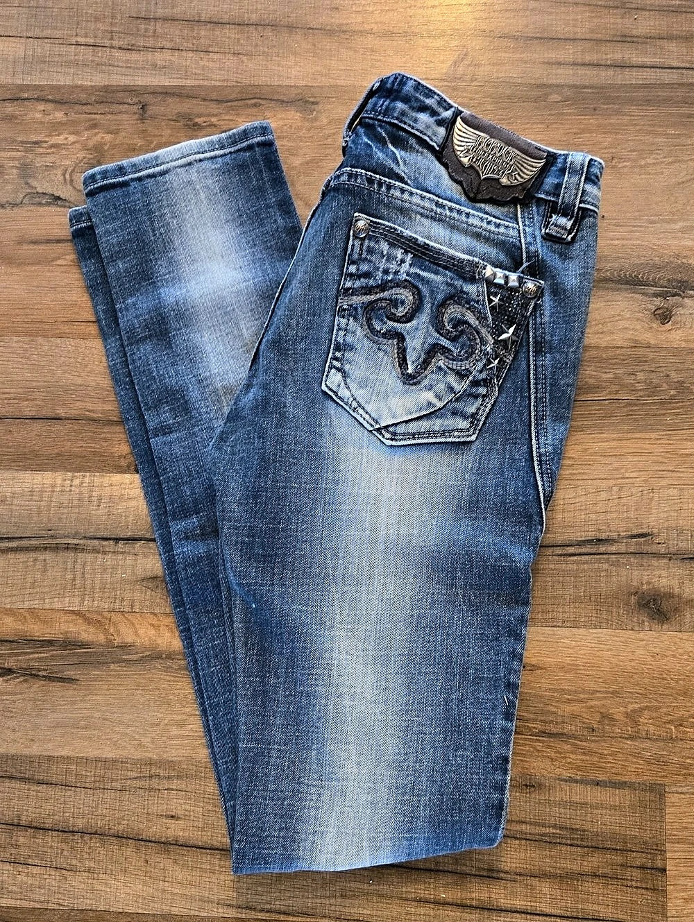 Express ReRock Skinny Studded Jeans Waist 2 in Blue